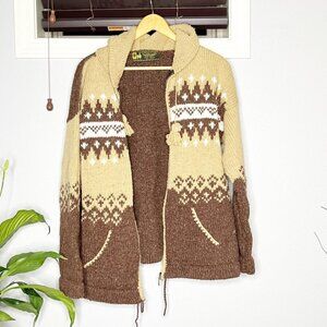 Milma’s Crafts 100% LLama Wool Sweater Coat LARGE Zip Up hooded